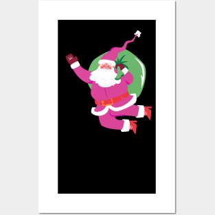 Vintage Pink Santa Claus Pink Christmas Design Posters and Art